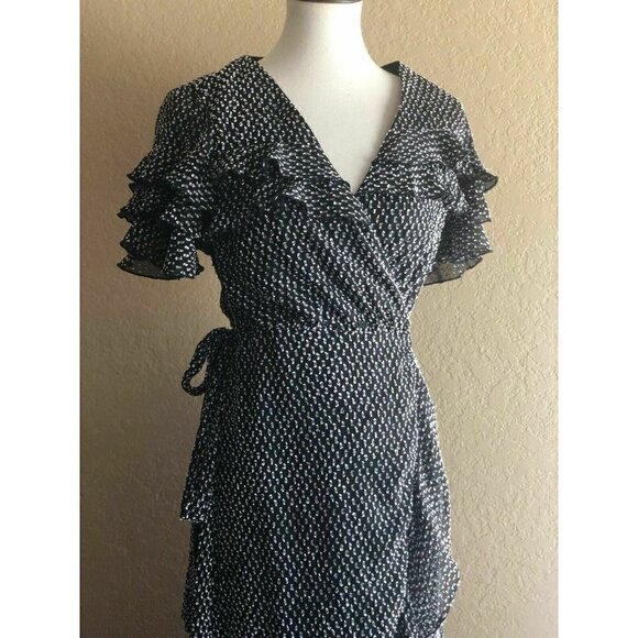 ALI & JAY Black Chiffon Yolo Ruffle Wrap Dress XS - Picture 10 of 12